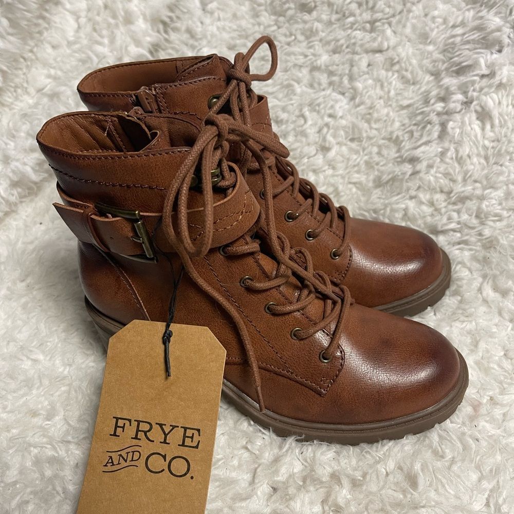 New Frye and Co. synthetic Brown lace Boots with side zipper SZ6.5M